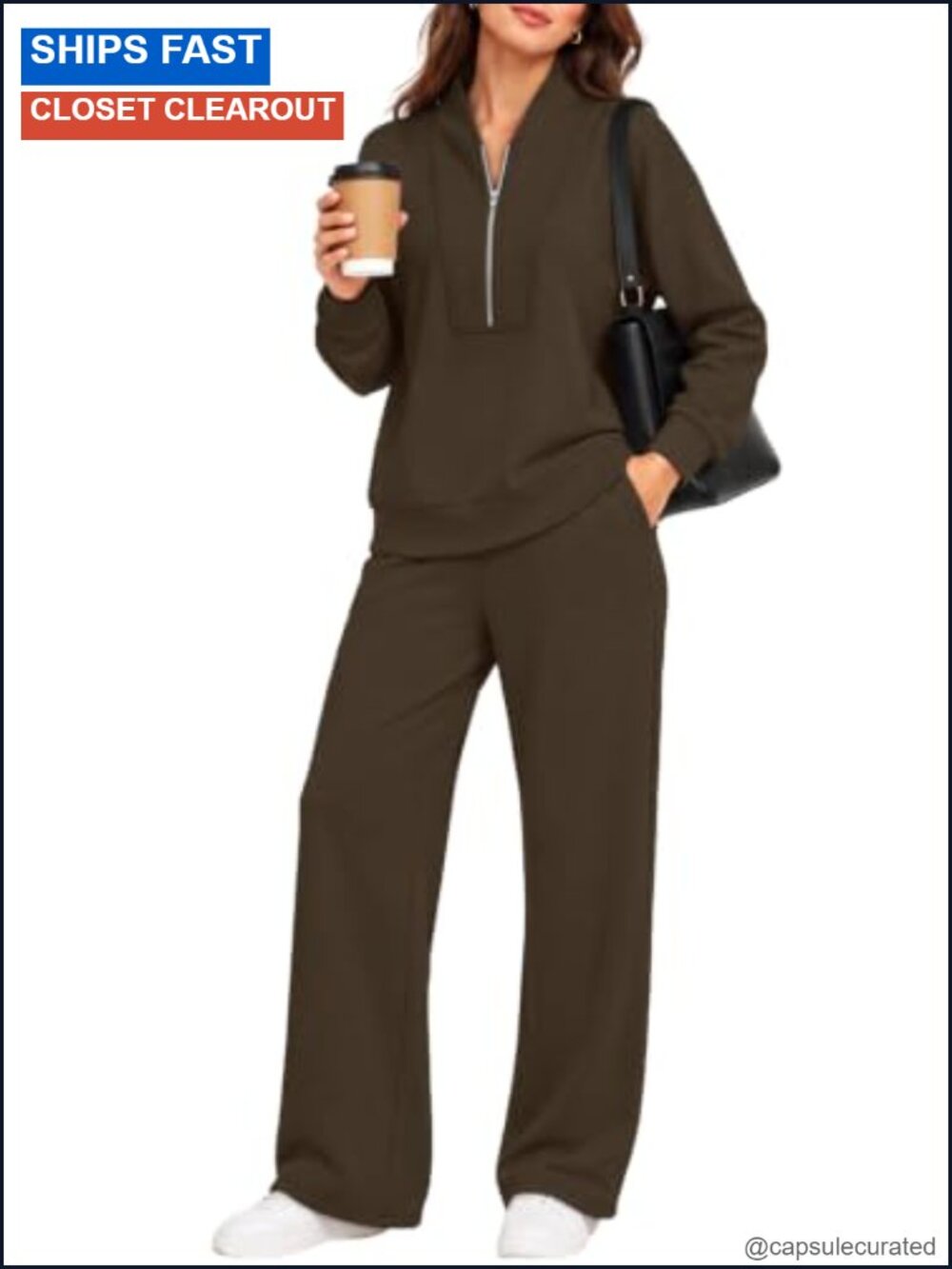 Womens 2 Piece Tracksuit Set Half Zip Sweatshirt Wide Leg Pants Lounge